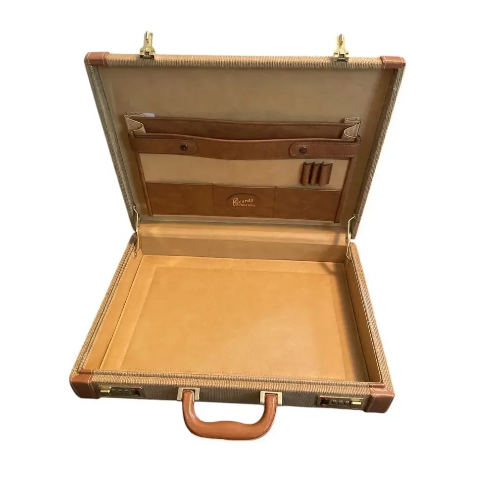 Ricardo Beverly Hills Vintage Tan Canvas & Leather Briefcase